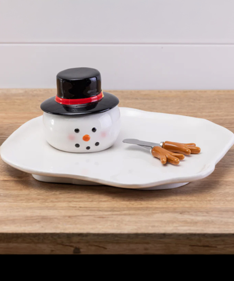 Melted Snowman Plate w/Spreader - 4 piece set