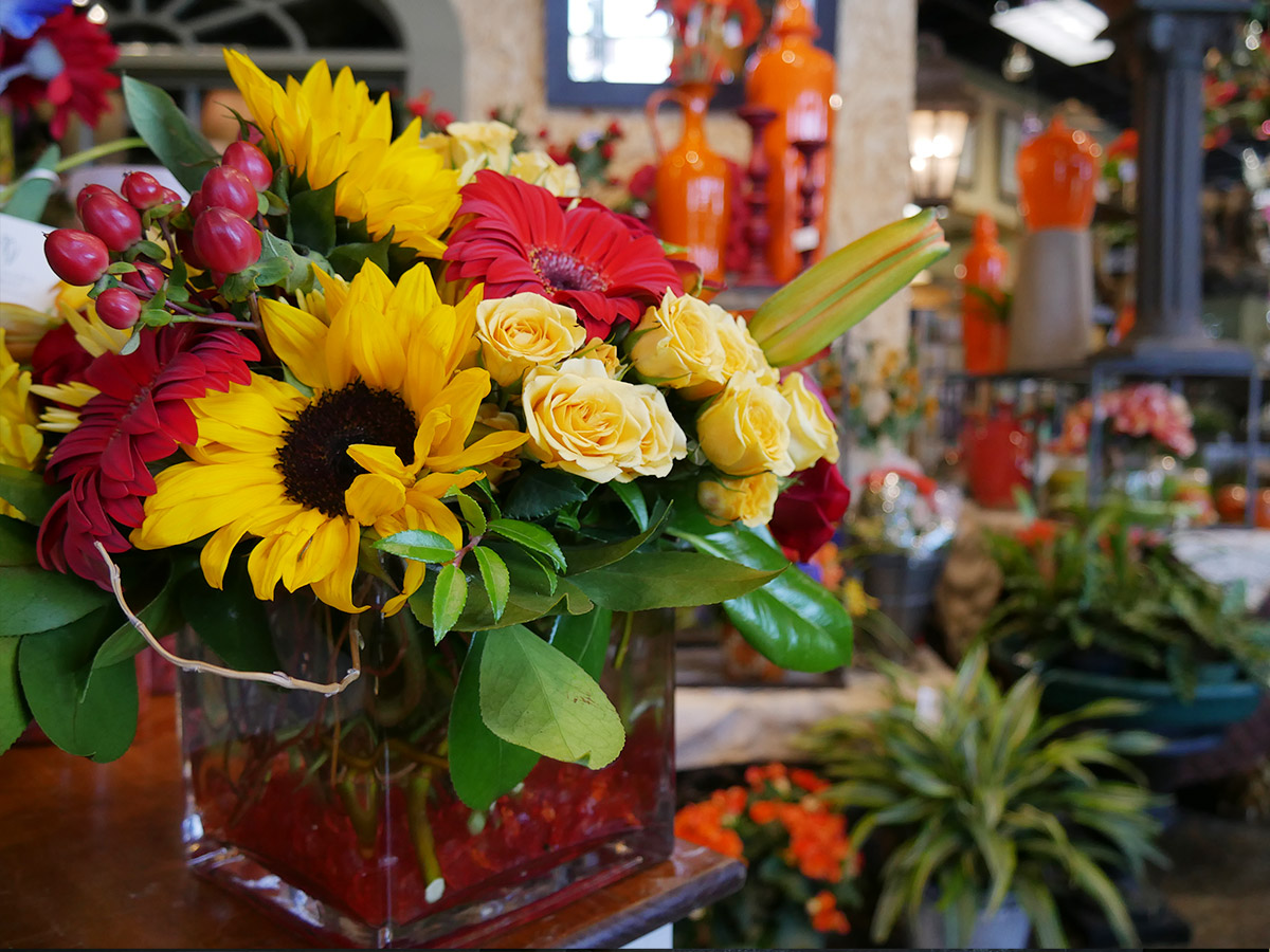 A lovely sunflower and carnation bouquet